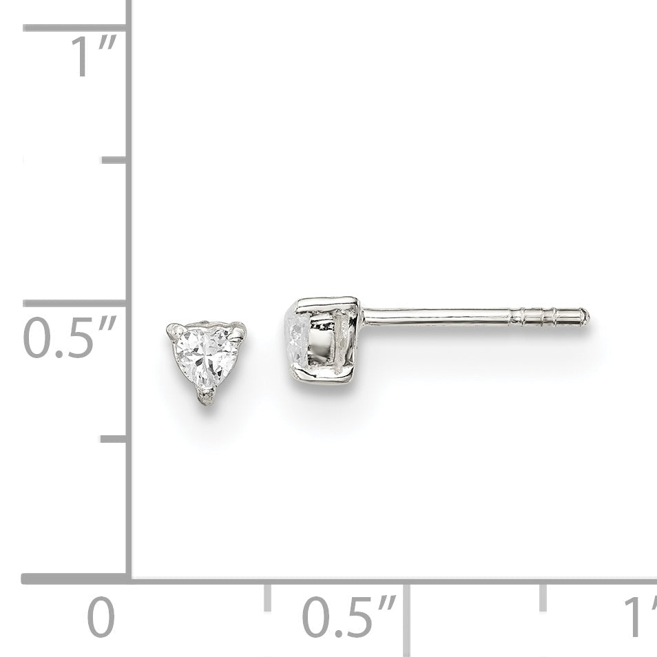 Sterling Silver 3mm Heart Basket Set Cz Stud Earrings