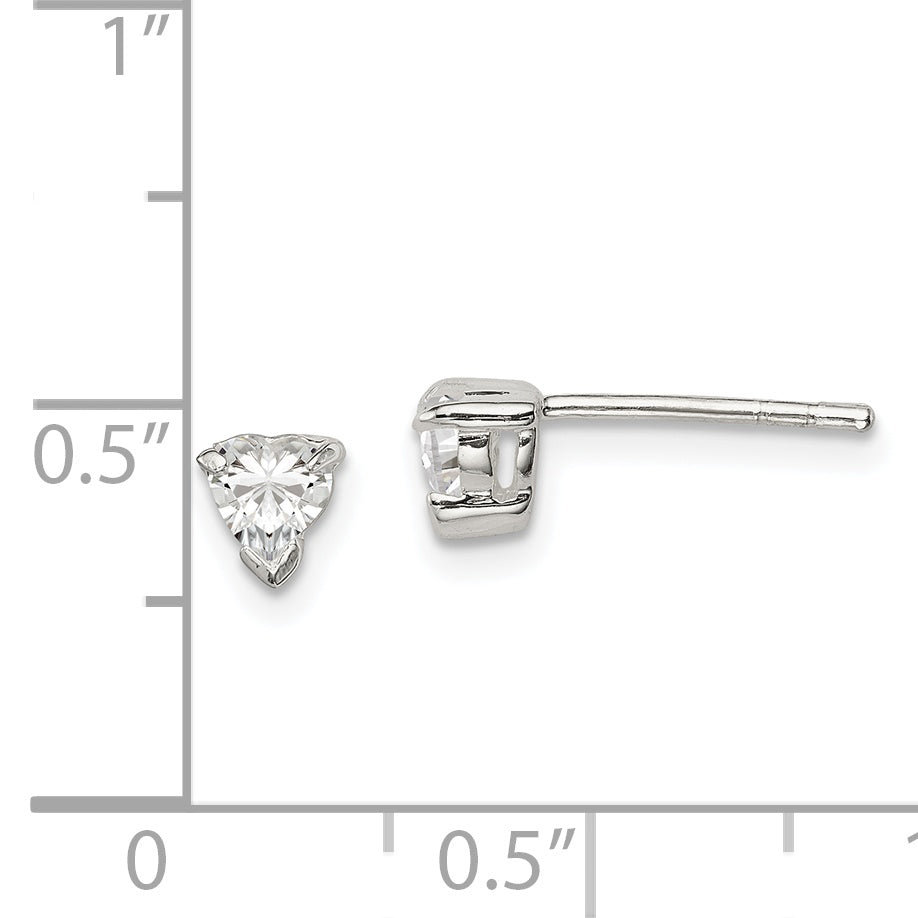 Sterling Silver 4mm Heart Basket Set Cz Stud Earrings