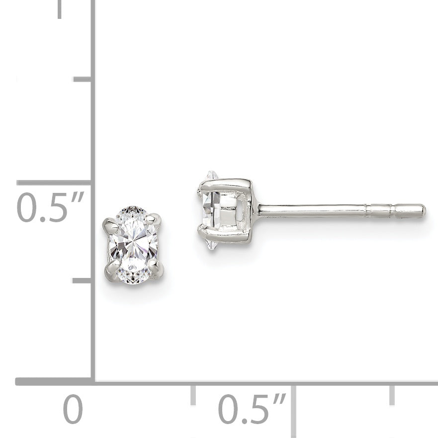 Sterling Silver 3X5mm Oval Basket Set Cz Stud Earrings