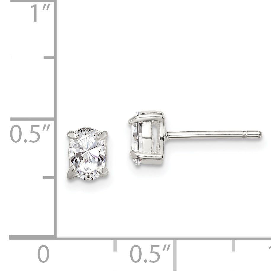 Sterling Silver 4X6mm Oval Basket Set Cz Stud Earrings