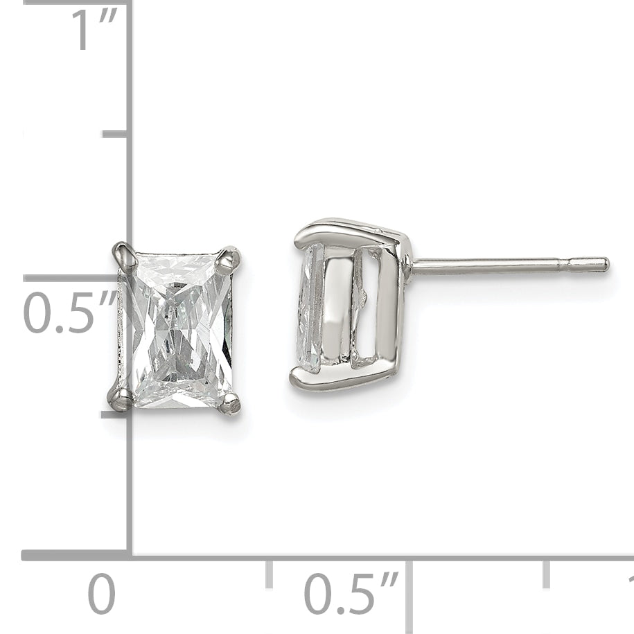 Sterling Silver Polished Emerald-Cut 7X5mm Cz Stud Earrings