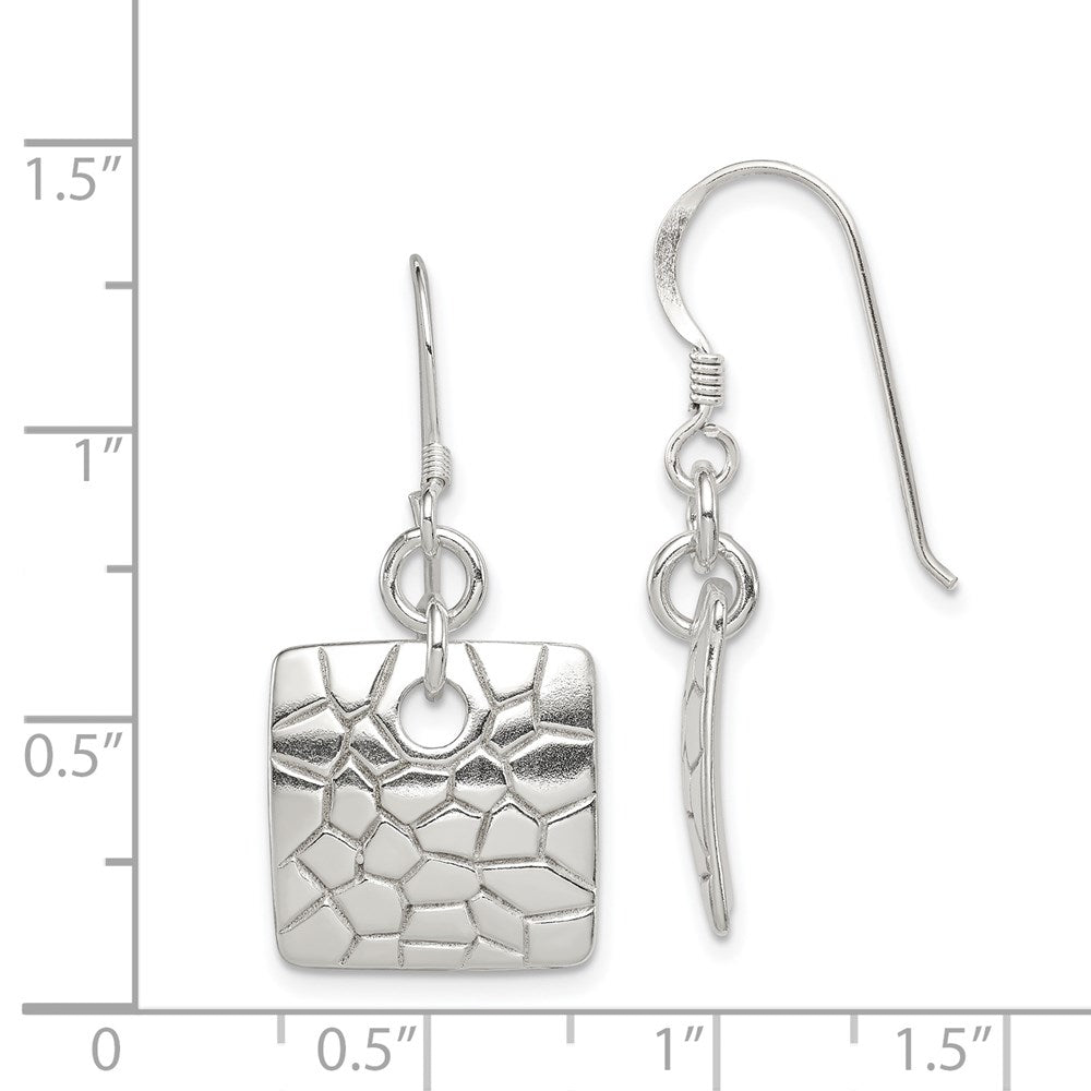 Sterling Silver Polished & Textured Fancy Square Dangle Earrings