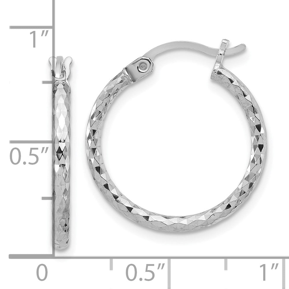 Sterling Silver Rhodium-Plated 2mm Diamond Cut Hoop Earrings