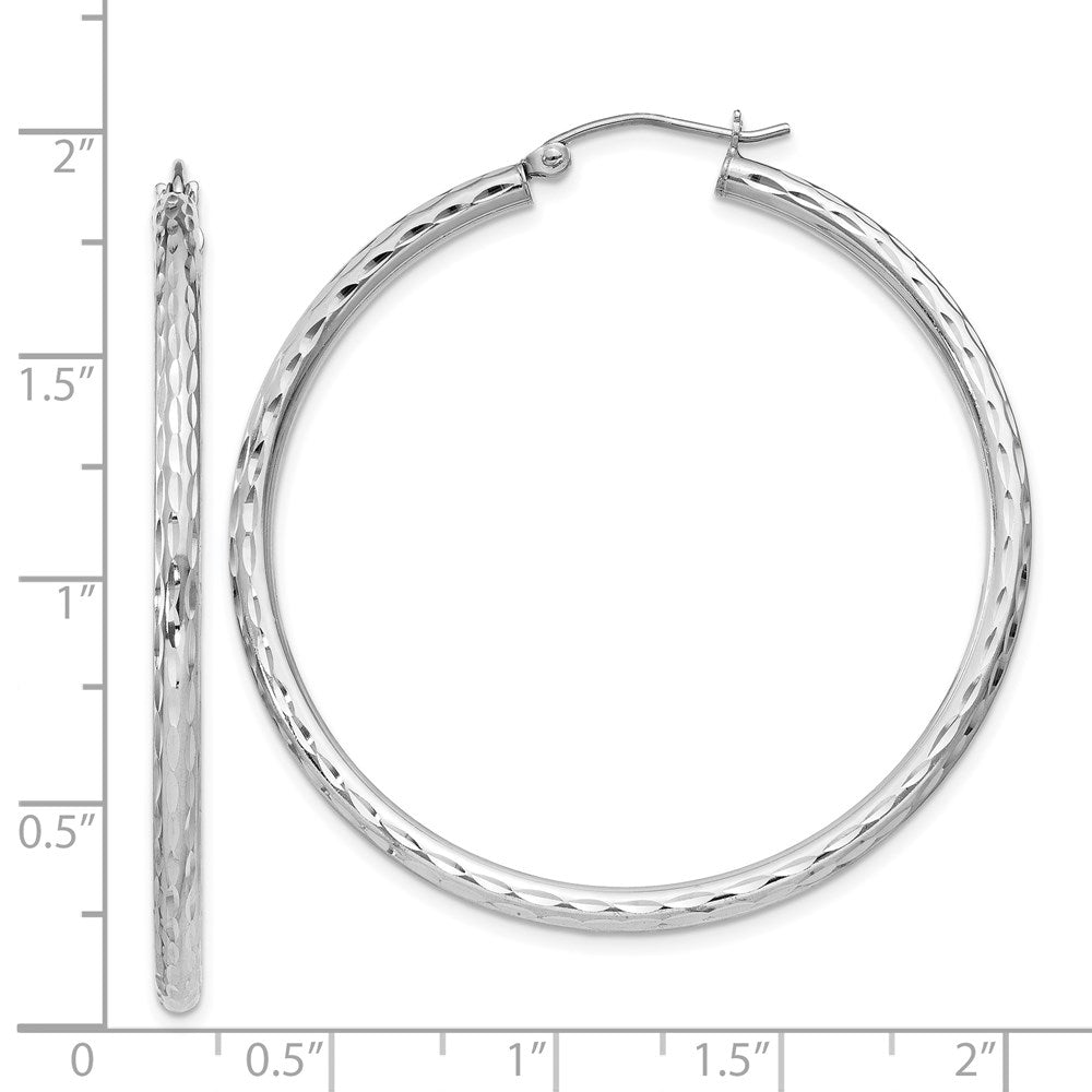 Sterling Silver Rhodium-Plated 2.5mm Diamond-Cut Hoop Earrings