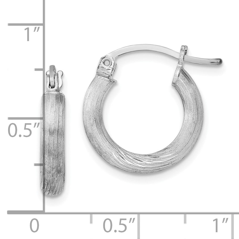 Sterling Silver Rhodium-Plated 3mm Polished/Satin Diamond-Cut Hoop Earrings
