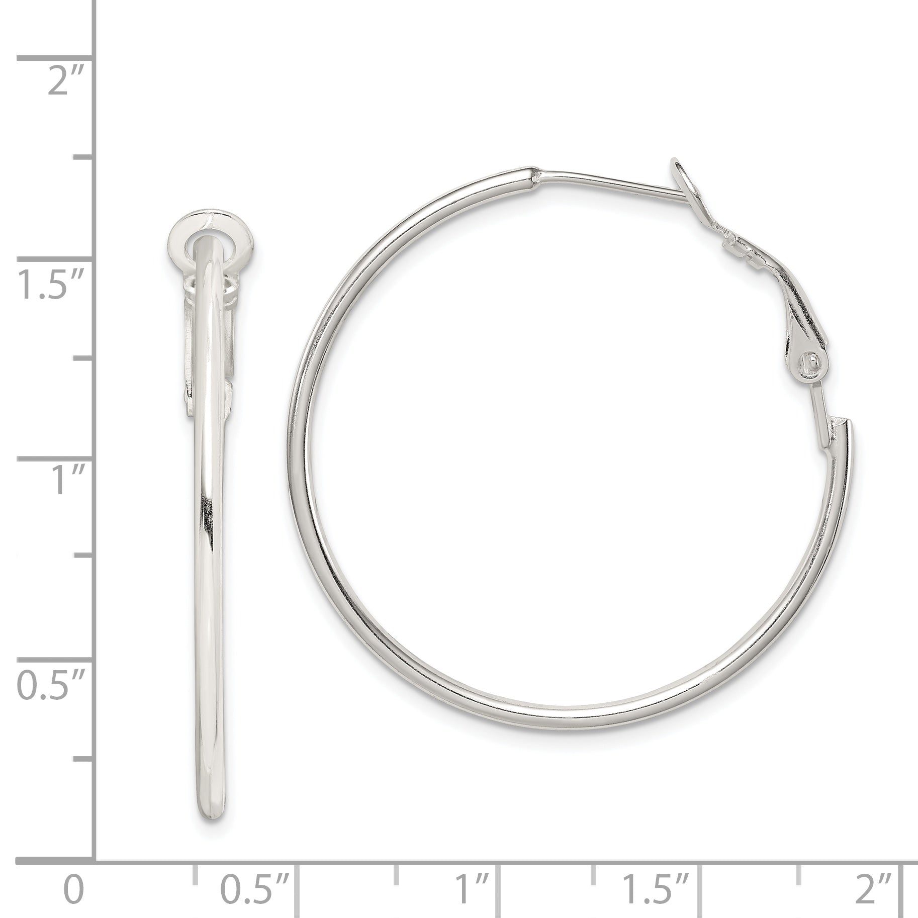 Sterling Silver Rhodium-Plated 1.8mm Omega Back Round Hoop Earrings