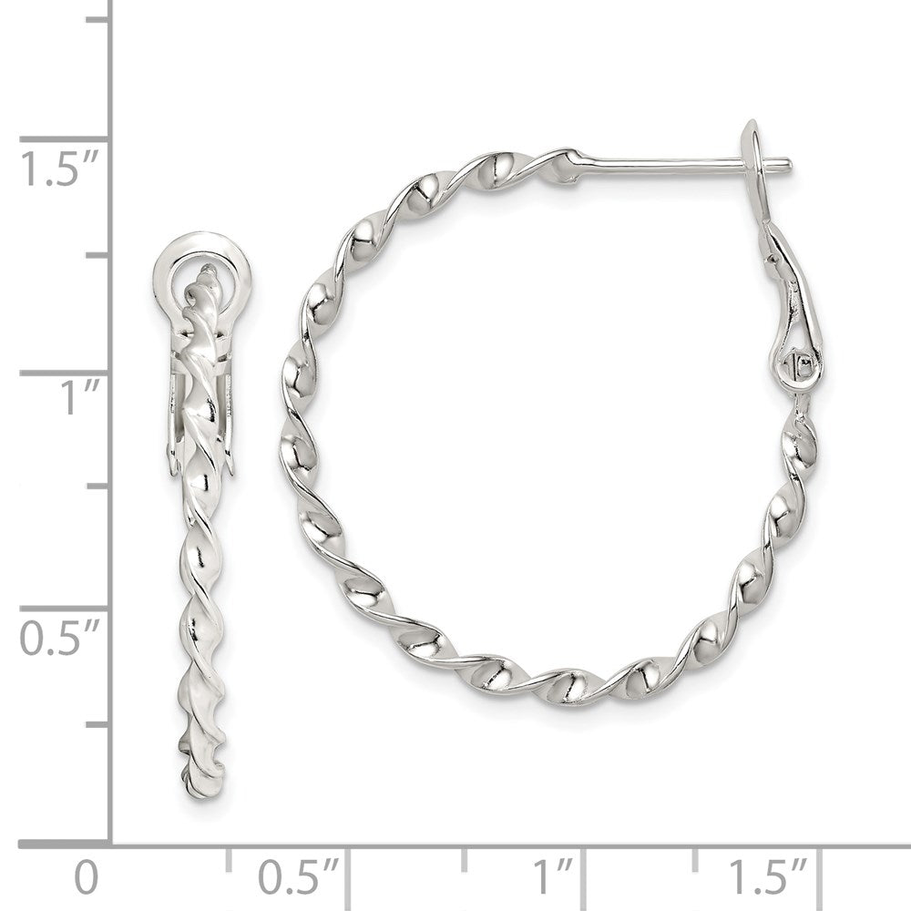 Sterling Silver Rhodium-Plated Twisted Omega Back Hoop Earrings