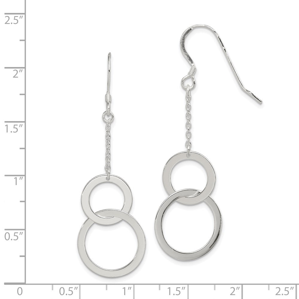 Sterling Silver Polished Chain & Double Circle Dangle Earrings