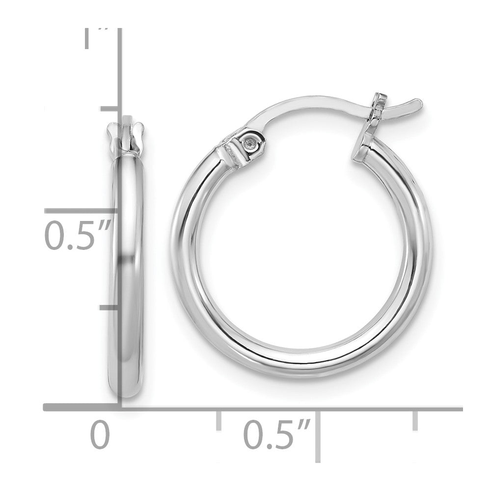 Sterling Silver Rhodium-Plated 2mm Round Hoop Earrings