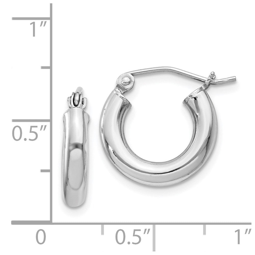 Sterling Silver Rhodium-Plated 3mm Round Hoop Earrings
