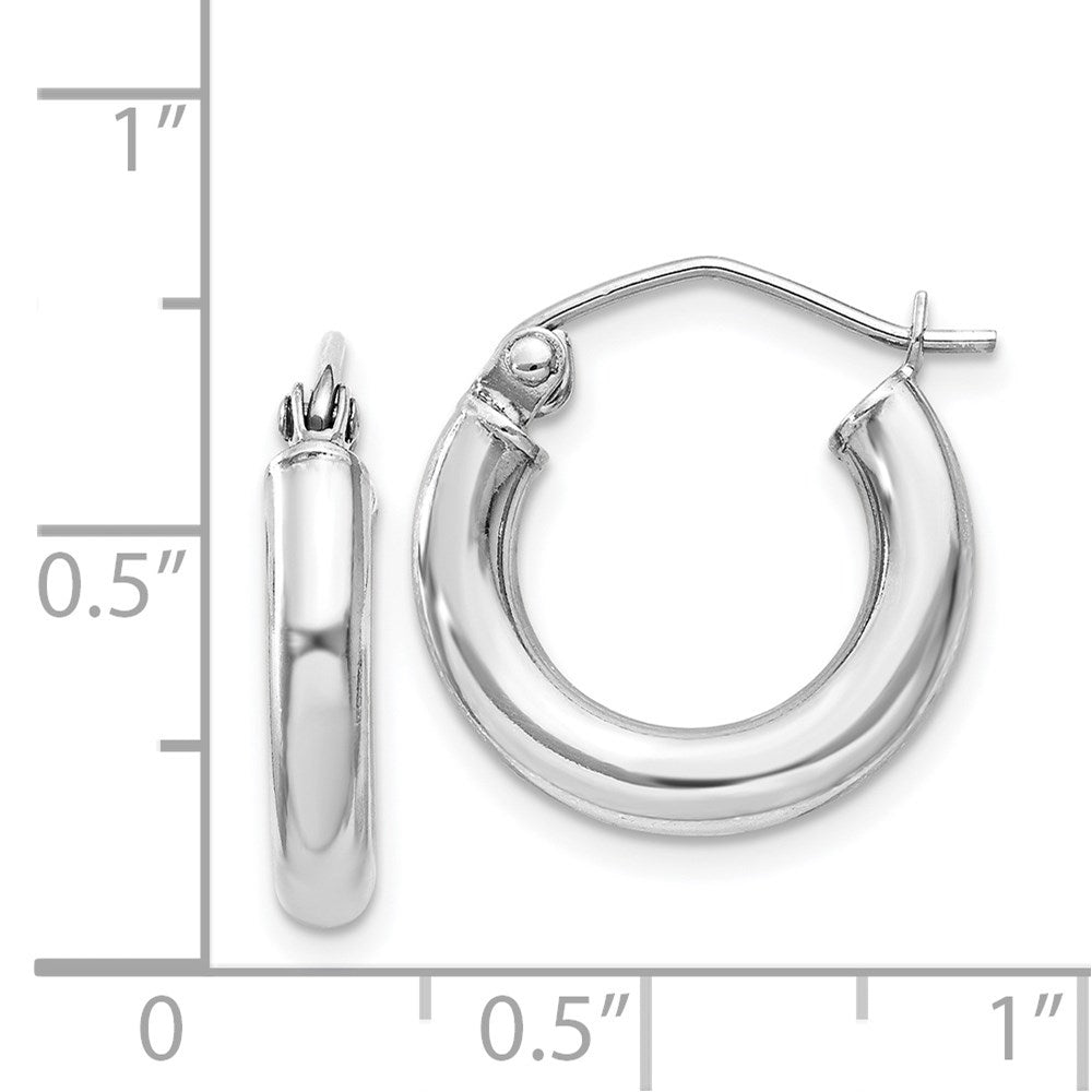 Sterling Silver Rhodium-Plated 3mm Round Hoop Earrings