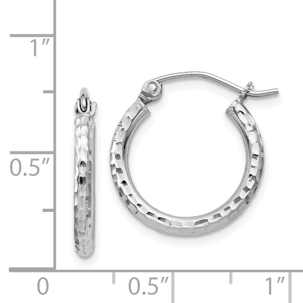 Sterling Silver Rhodium-Plated 2mm Diamond Cut Hoop Earrings