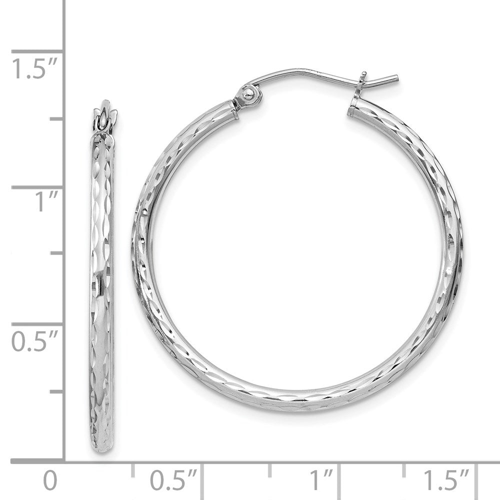 Sterling Silver Rhodium-Plated 2mm Diamond Cut Hoop Earrings