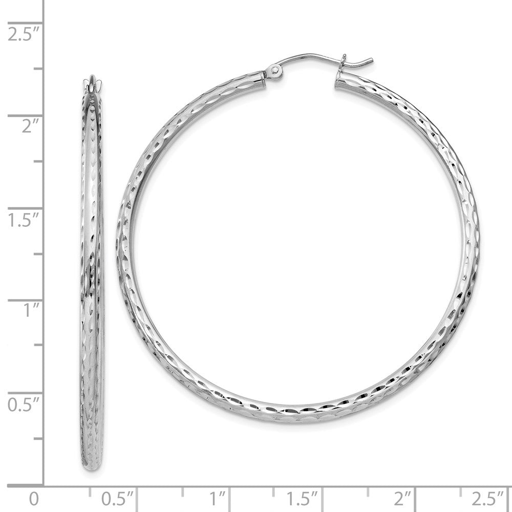 Sterling Silver Rhodium-Plated 2.5mm Diamond-Cut Hoop Earrings