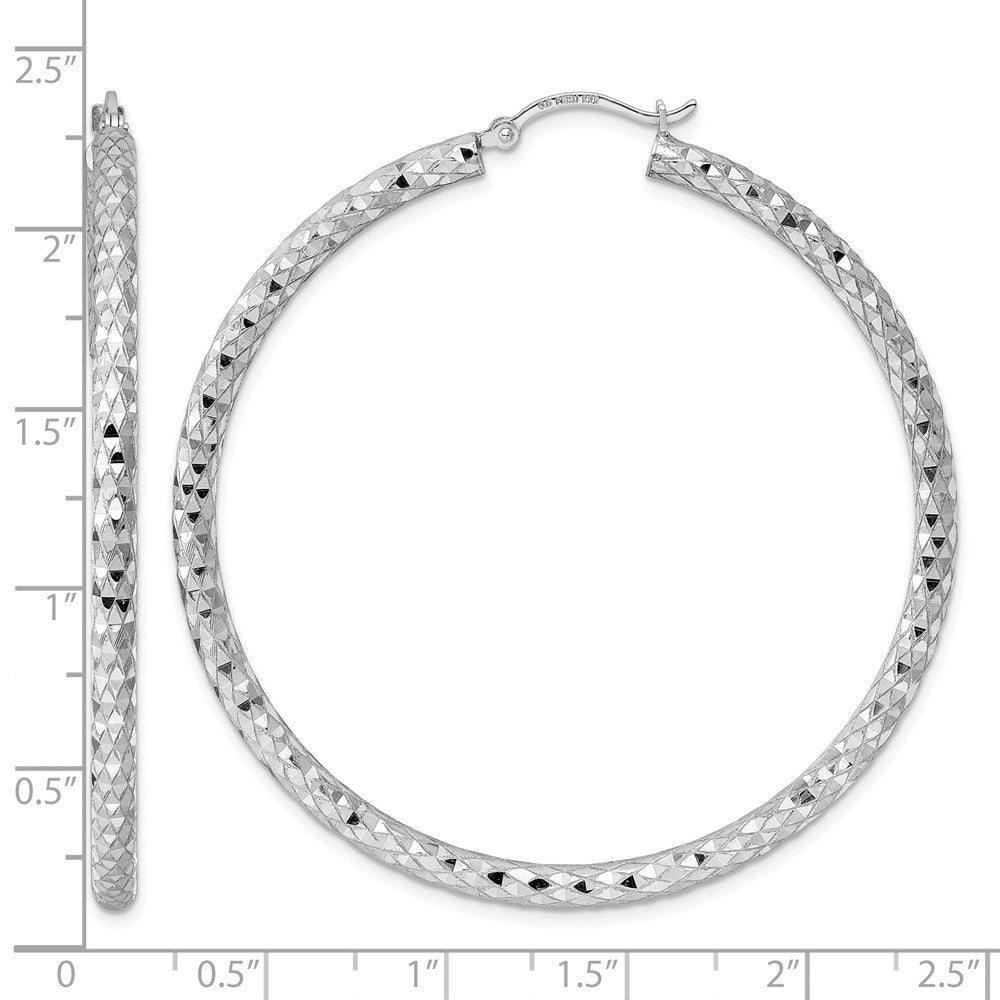 Sterling Silver Rhodium-Plated 3.00mm Diamond Cut Hoop Earrings