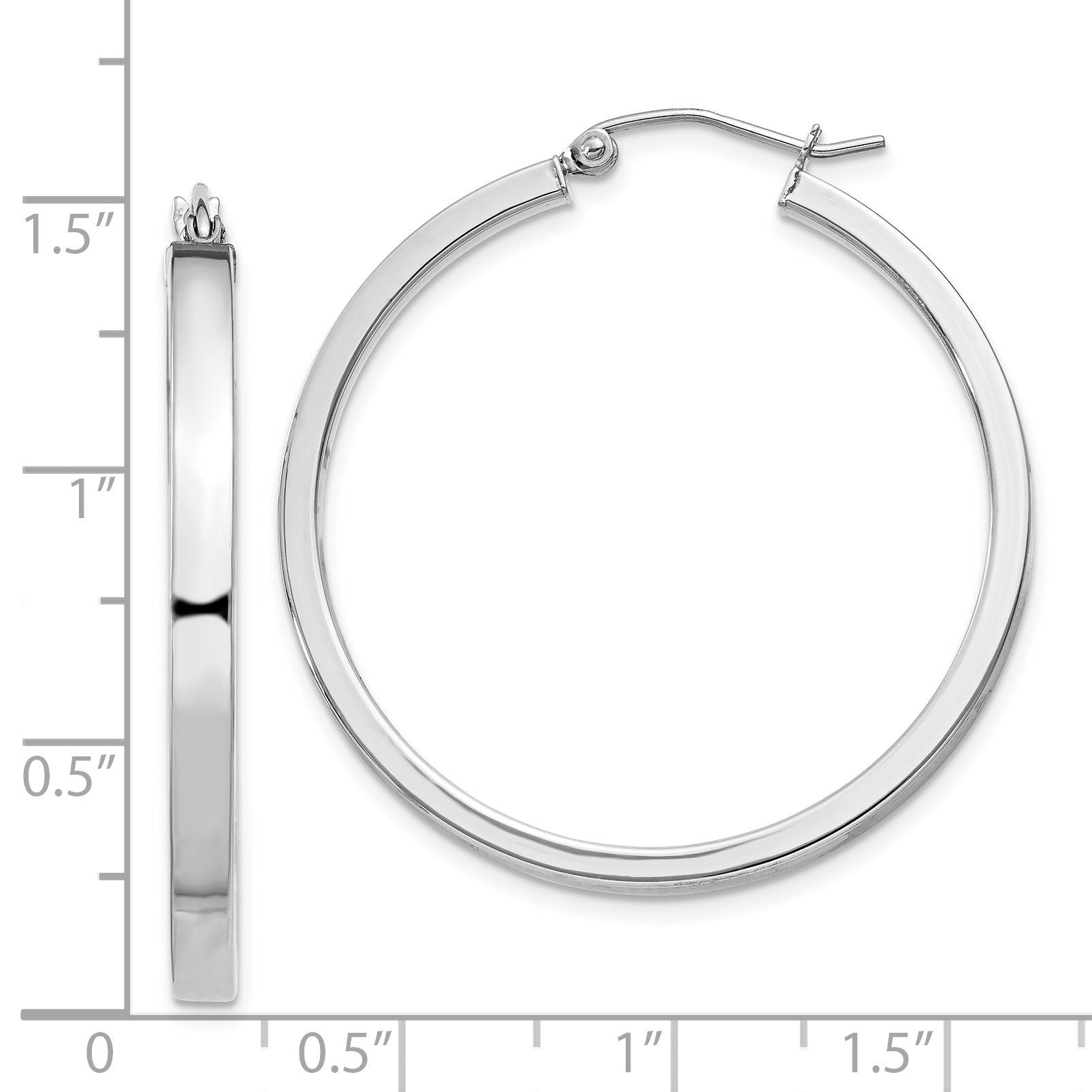 Sterling Silver Rh-Plated Concave 3X1X35mm Rectangular Tube Hoop Earrings