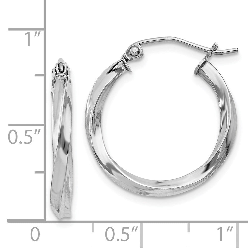 Sterling Silver Rhodium-Plated Twisted 2.5X20mmhoop Earrings