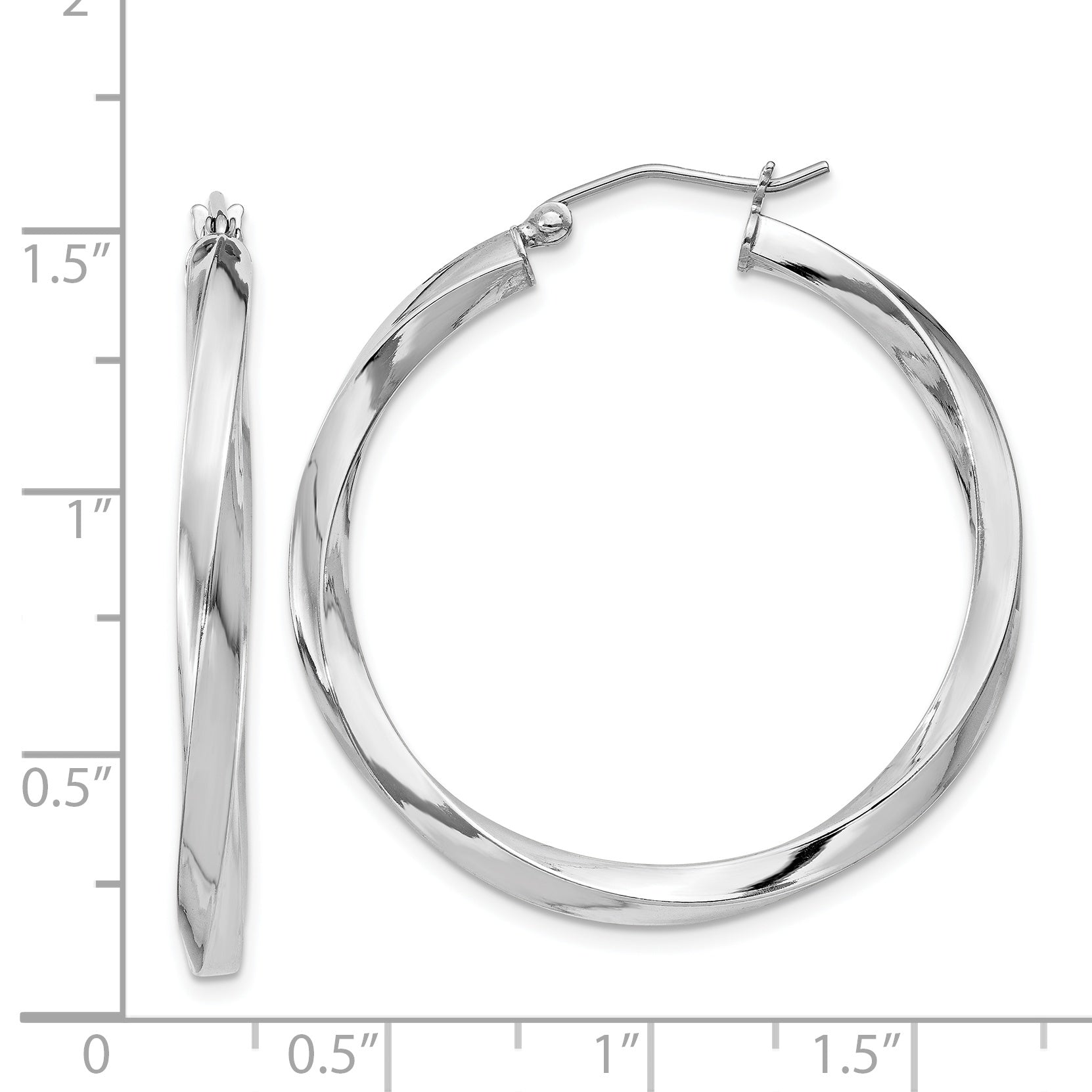 Sterling Silver Rhodium-Plated 3X35mmtwisted Hoop Earrings