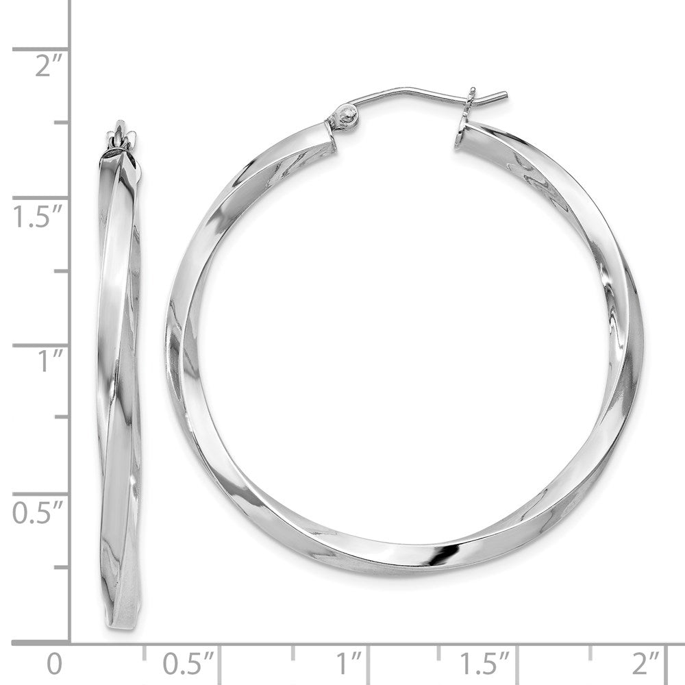 Sterling Silver Rhodium-Plated 3X40mmtwisted Hoop Earrings