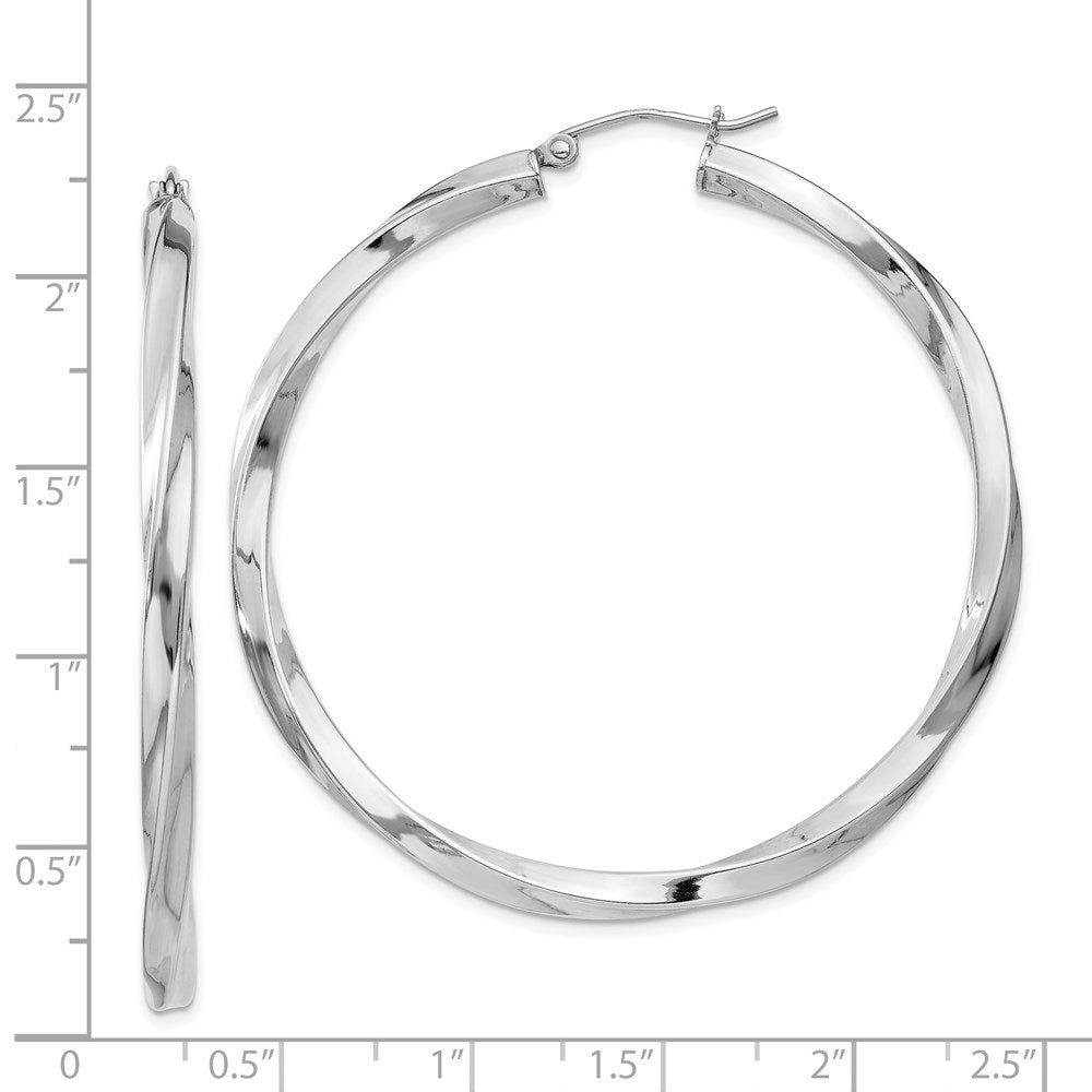Sterling Silver Rhodium-Plated 3X50mmtwisted Hoop Earrings