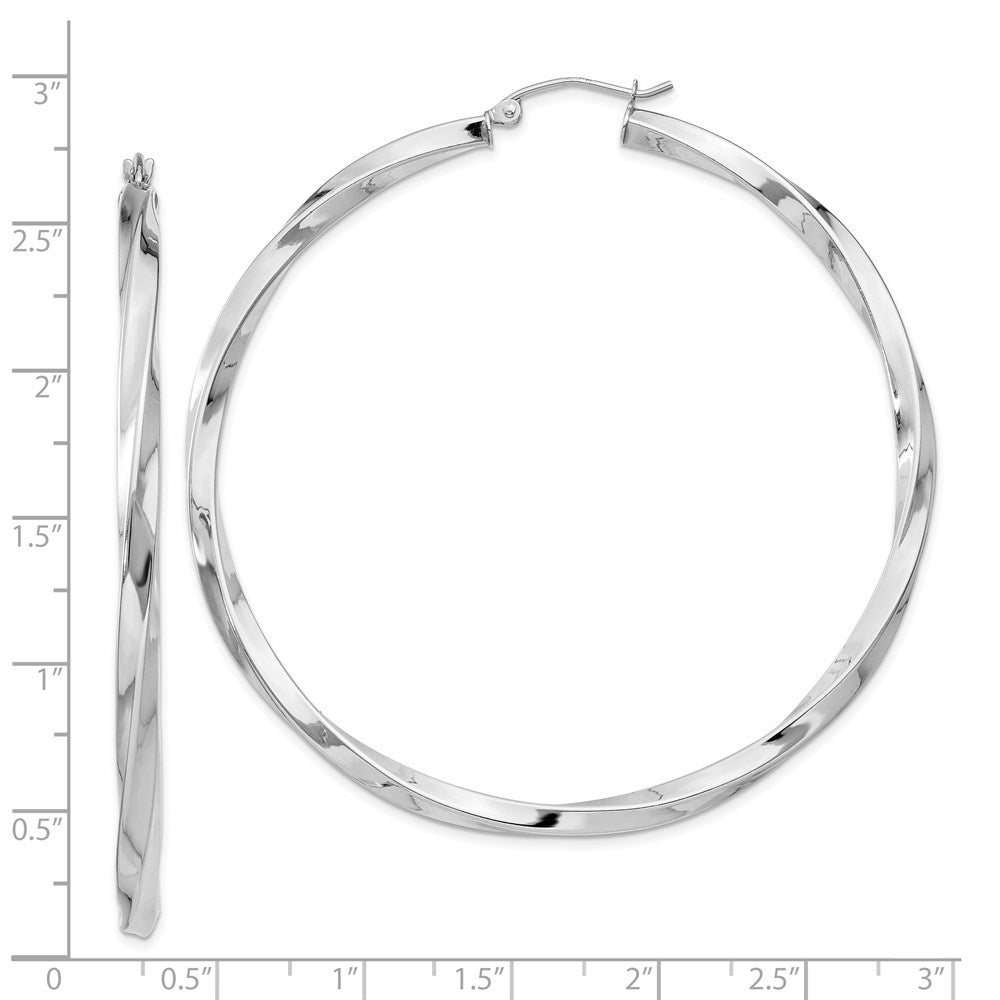 Sterling Silver Rhodium-Plated 3X60mmtwisted Hoop Earrings