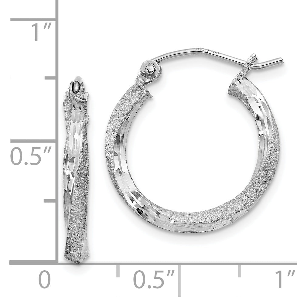 Sterling Silver Rh-Plated Satin Diamond-Cut 2.5X18mm Twisted Hoop Earrings