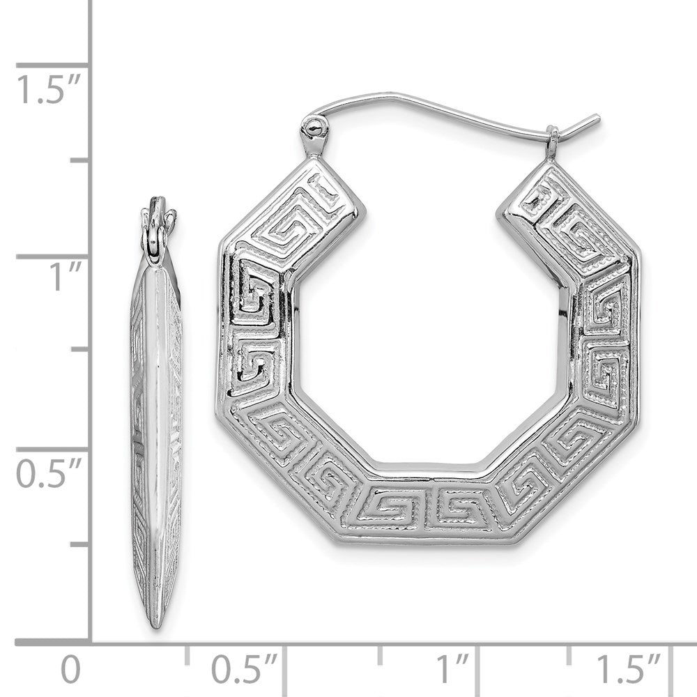 Sterling Silver Rhodium-Plated Textured Greek Key Hoop Earrings