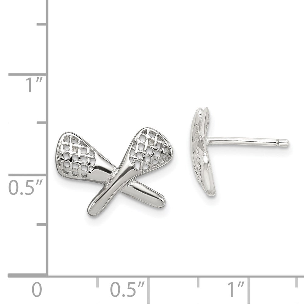 Sterling Silver Rhodium-Plated Lacrosse Post Earrings