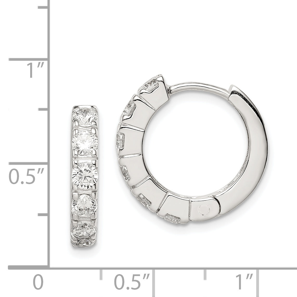 Sterling Silver Rhodium-Plated Cz Hinged Hoop Earrings
