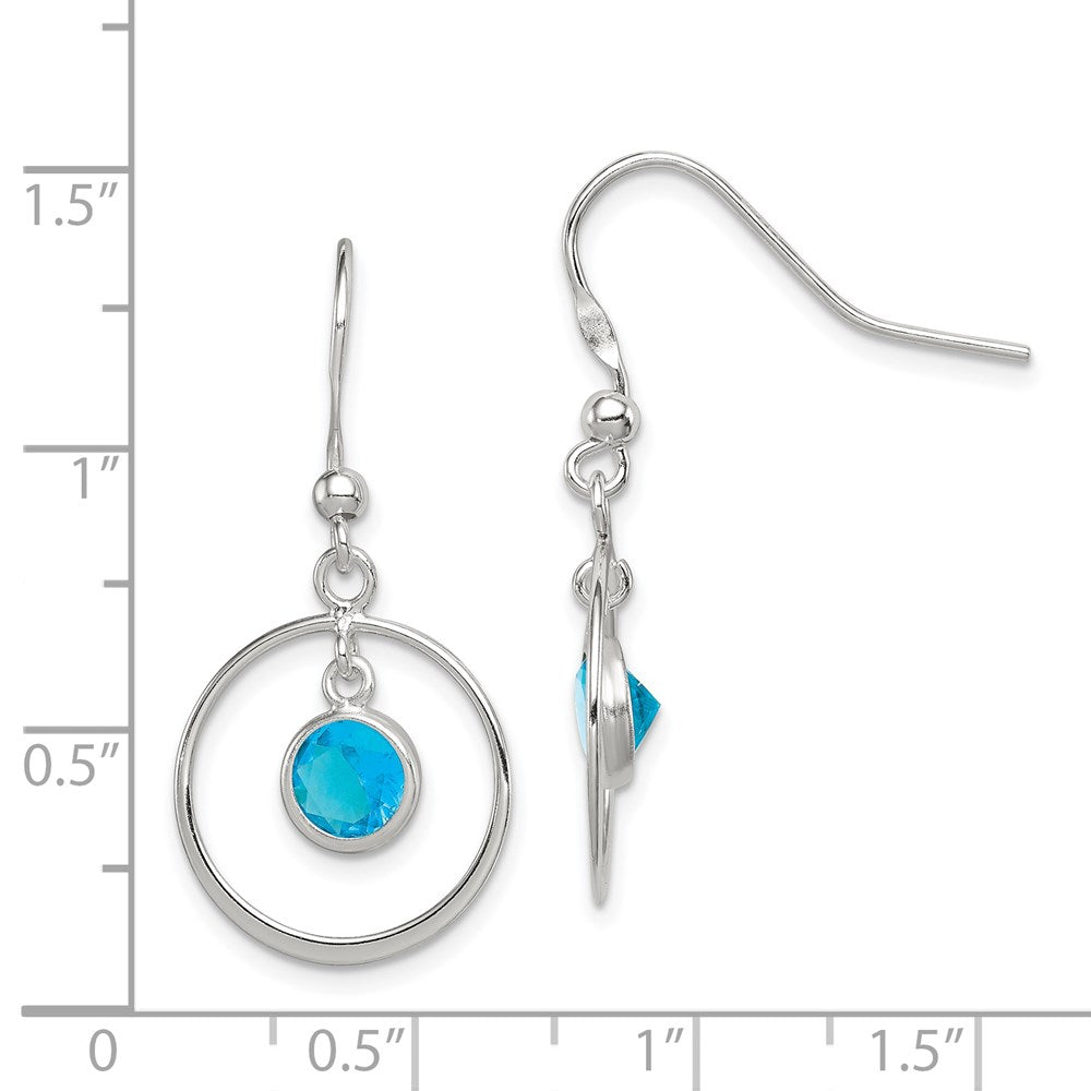 Sterling Silver Polished Blue Cz Circle Dangle Earrings