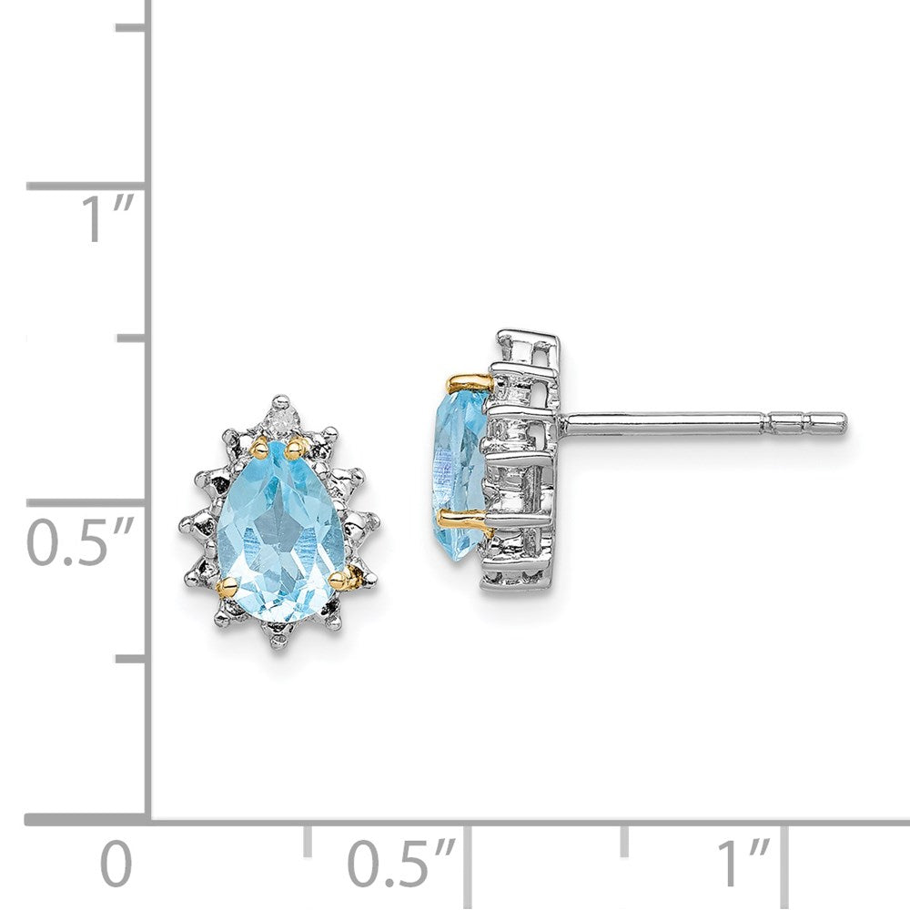 Sterling Silver Brilliant Gemstones With 14K Accent Rhodium-Plated Sky Blue Topaz And Diamond Post Earrings
