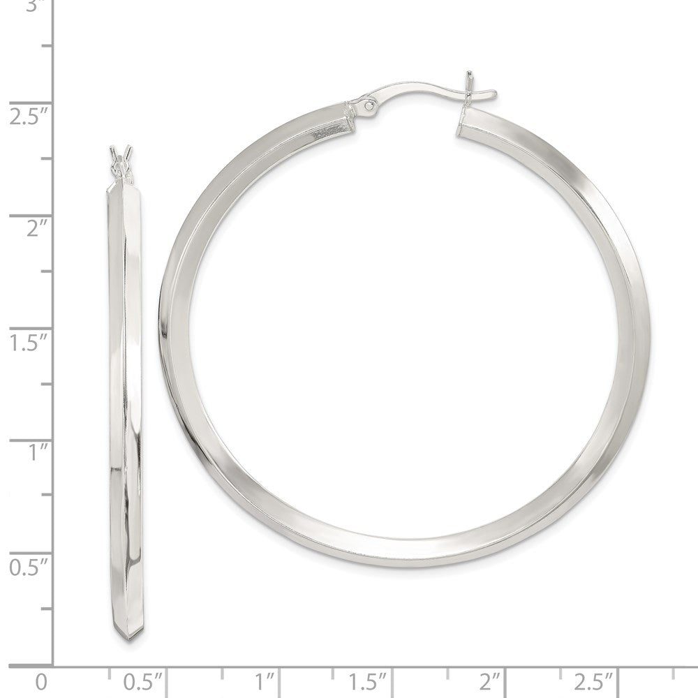Sterling Silver Polished 3X50mm Knife Edge Round Hoop Earrings