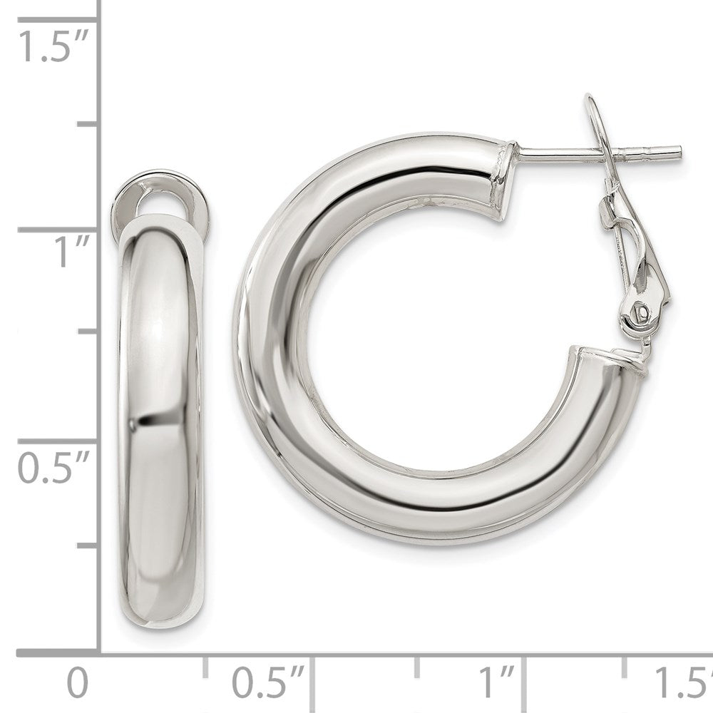 Sterling Silver 5X25mm Omega Back Hoop Earrings