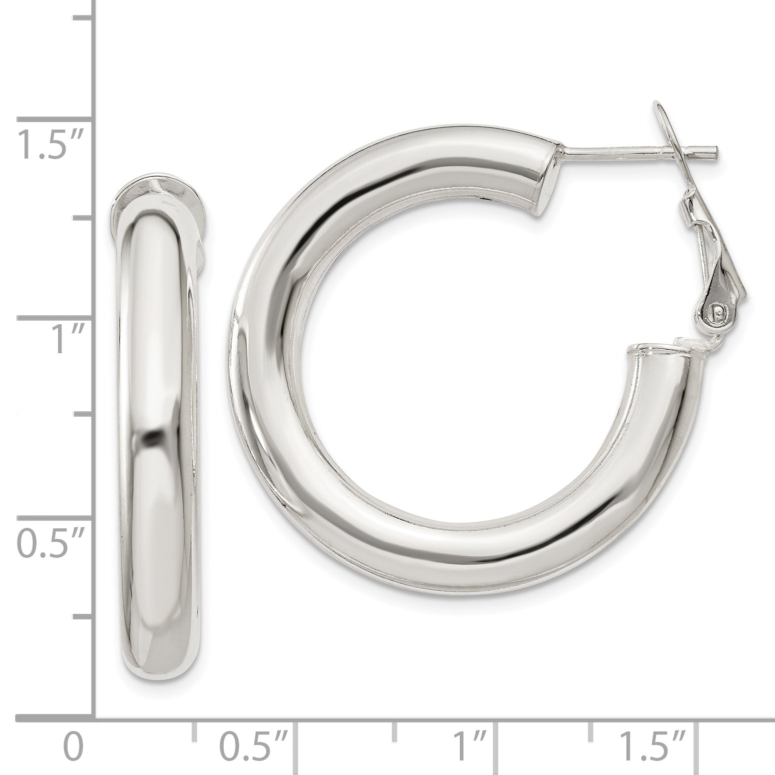 Sterling Silver 5X30mm Omega Back Hoop Earrings