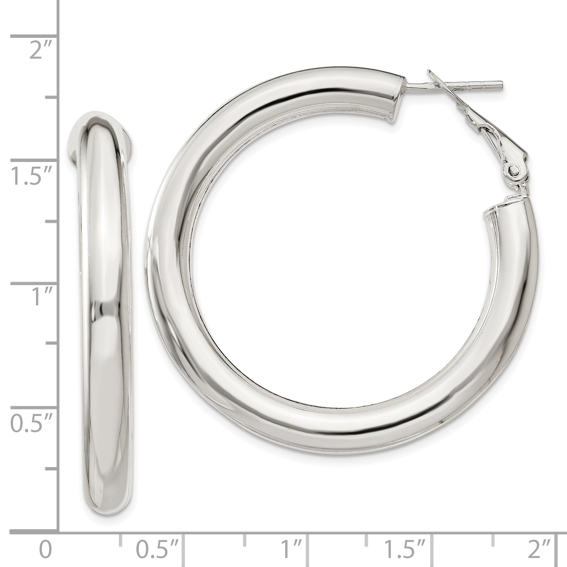 Sterling Silver 5X40mm Omega Back Hoop Earrings