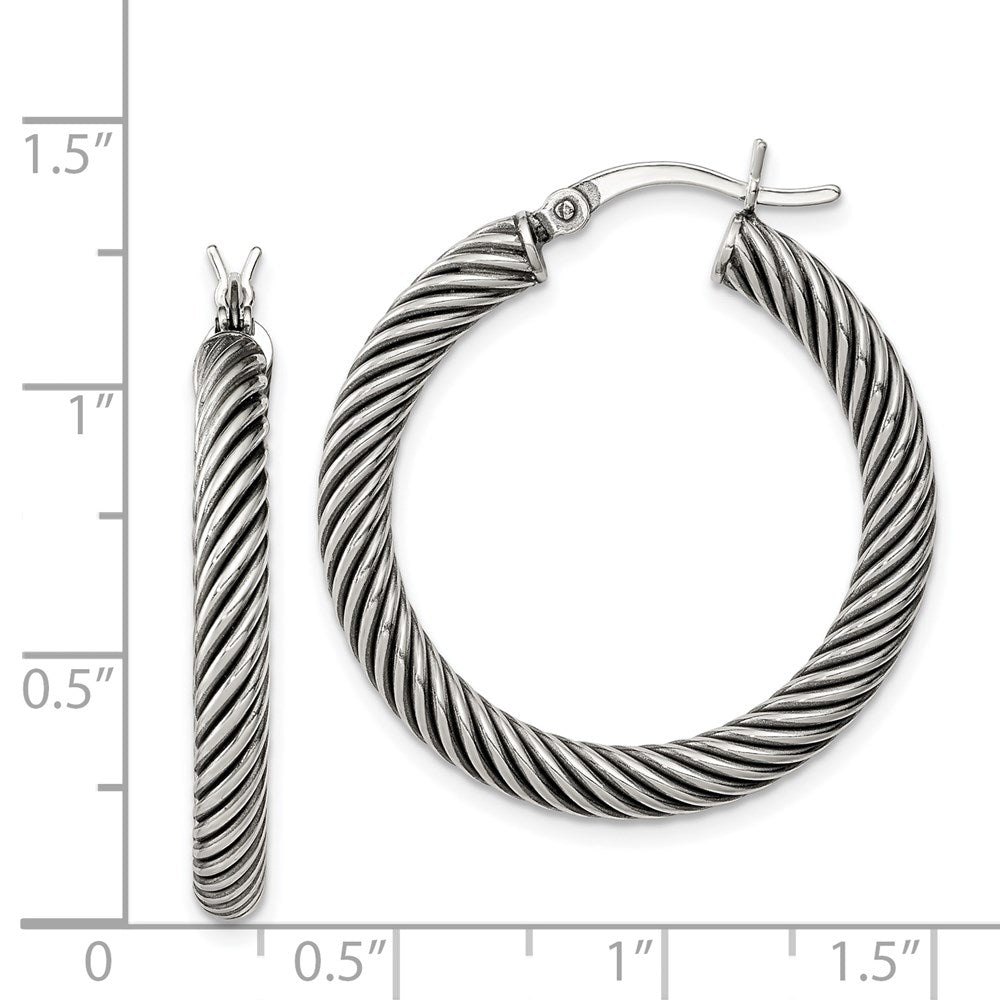 Sterling Silver Antiqued 3.25X30mm Twisted Hoop Earrings