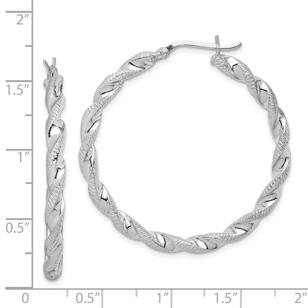 Sterling Silver Rhodium Plated Twisted 3.5X40mm Hoop Earrings