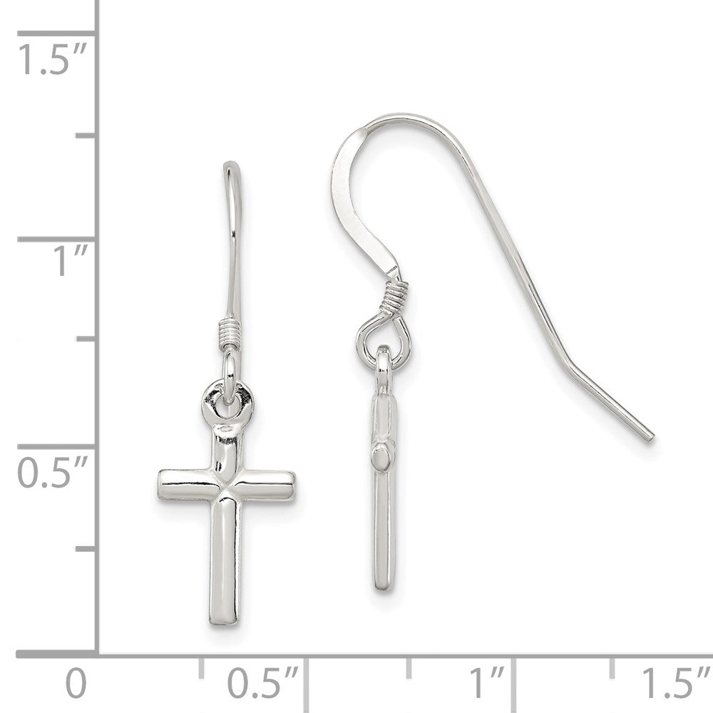 Sterling Silver Polished Latin Cross Dangle Earrings