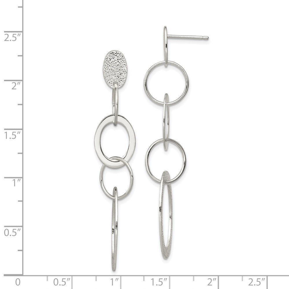 Sterling Silver Polished & Textured Circle Oval Links Post Dangle Earring