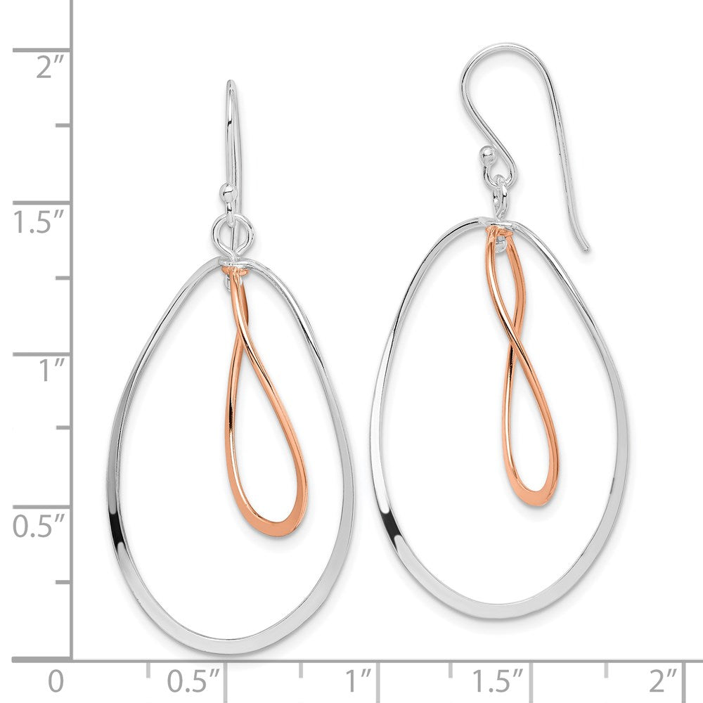 Sterling Silver Rh-Plated & Rose Vermeil Twisted Double Oval Dangle Earring
