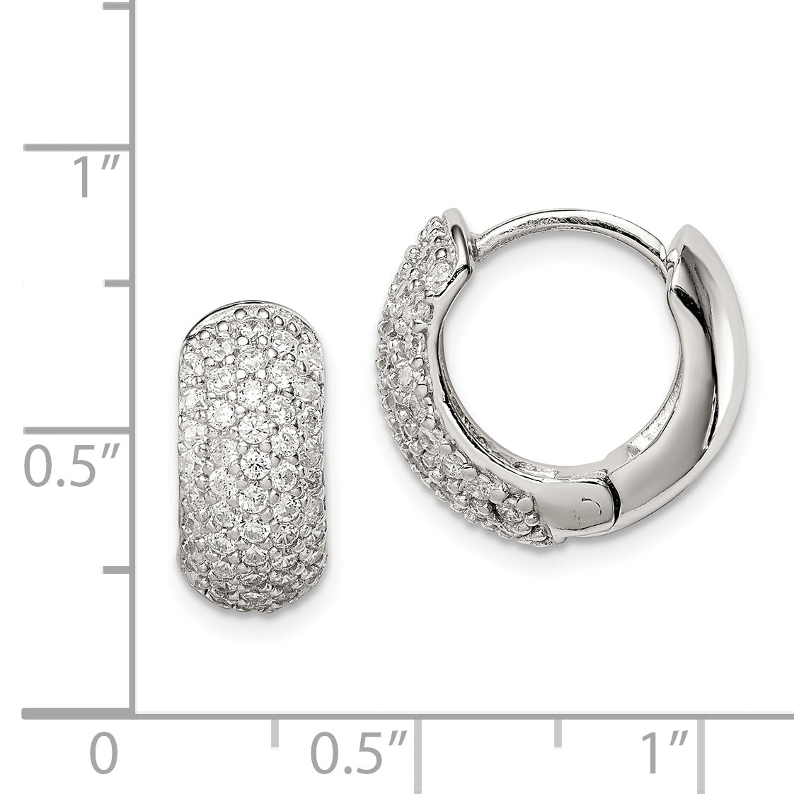 Sterling Silver Rhodium-Plated Cz Hinged Hoop Earrings