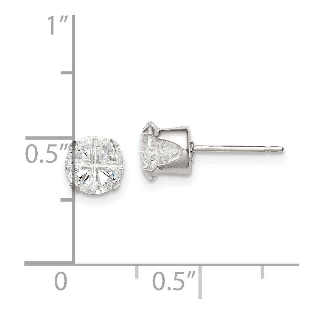 Sterling Silver 6mm Round Snap Set Cross-Cut Cz Stud Earrings
