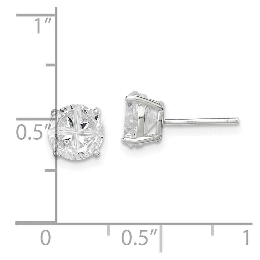 Sterling Silver 7mm Round Basket Set Cross-Cut Cz Stud Earrings