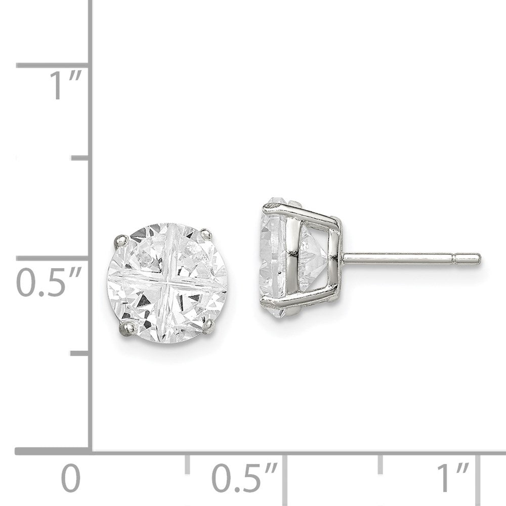 Sterling Silver 8mm Round Basket Set Cross-Cut Cz Stud Earrings