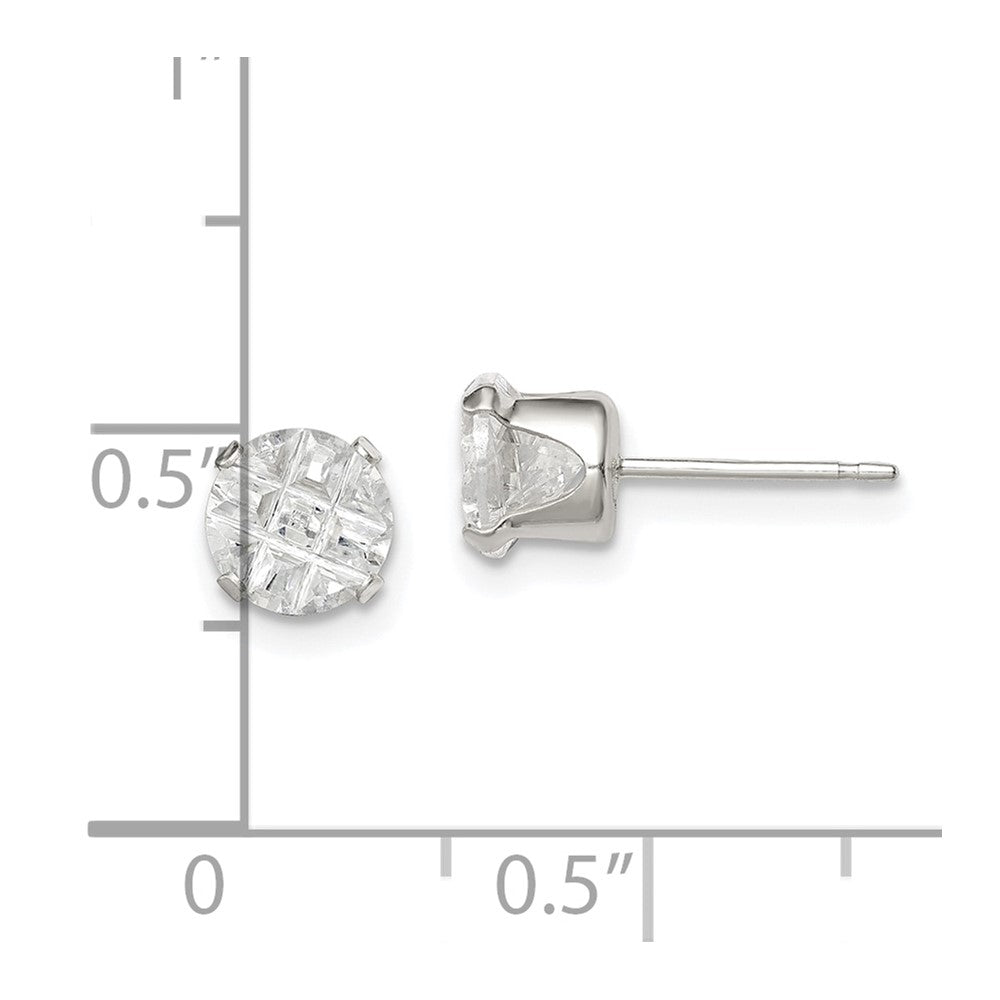 Sterling Silver 6mm Round Snap Set Laser-Cut Cz Stud Earrings