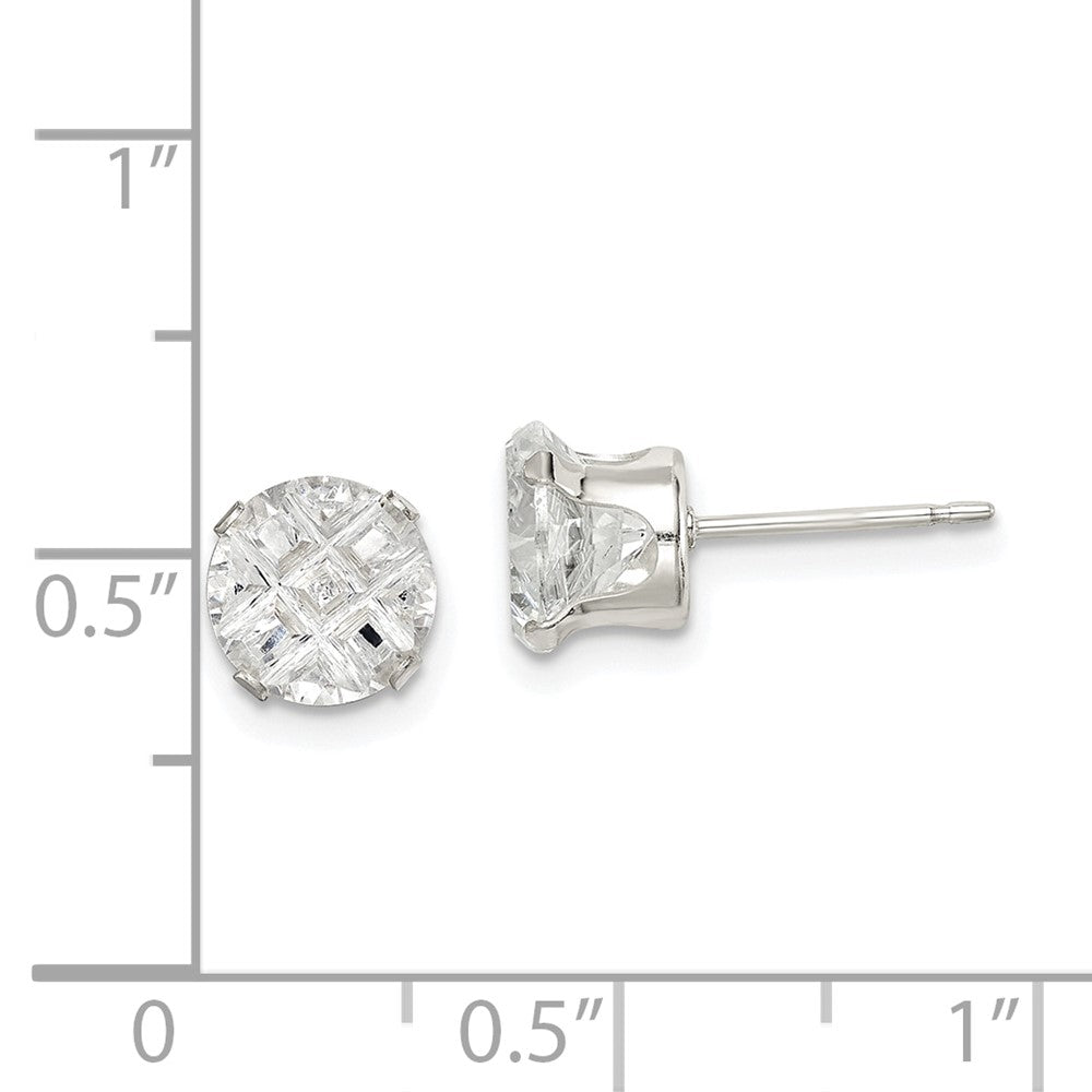 Sterling Silver 7mm Round Snap Set Laser-Cut Cz Stud Earrings