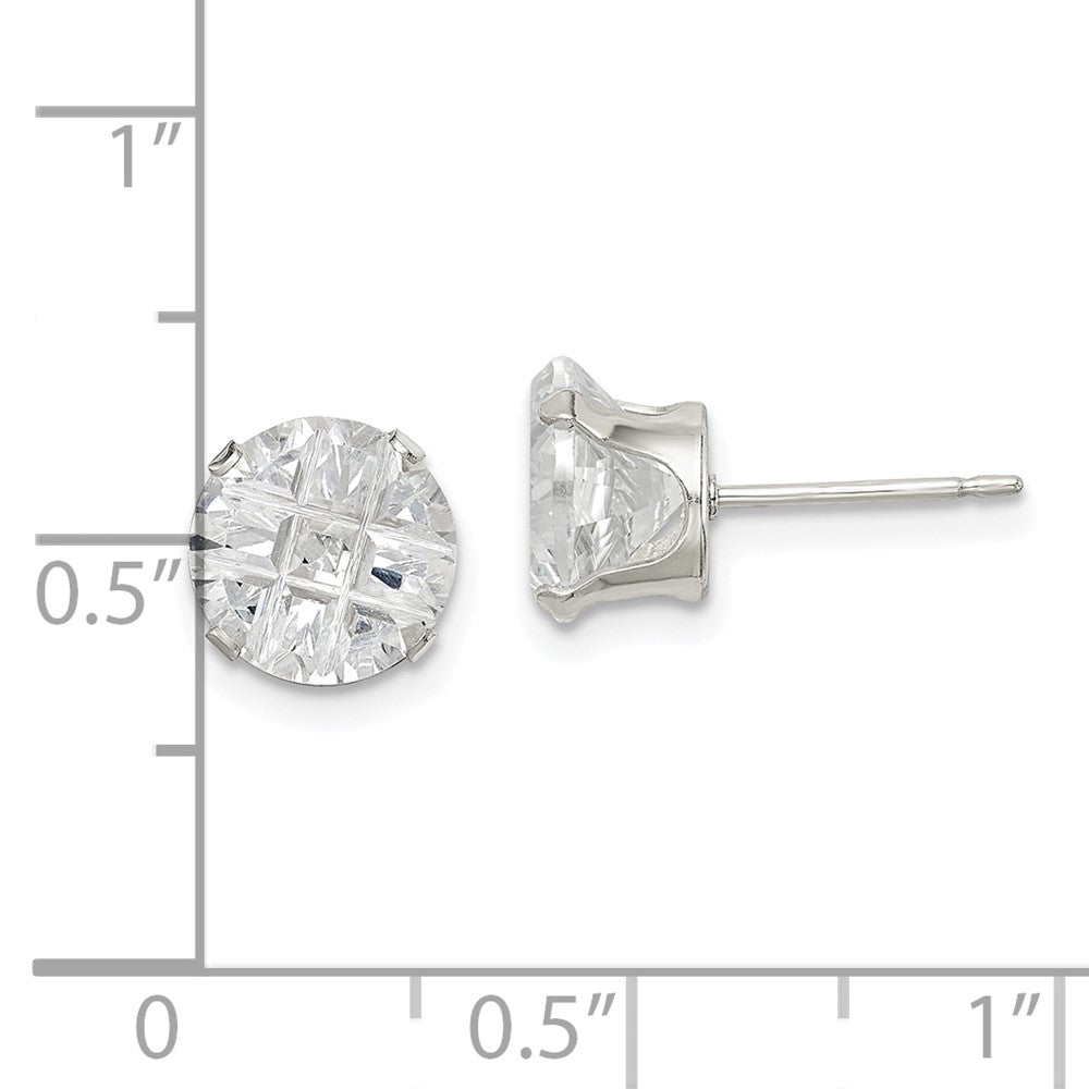 Sterling Silver 8mm Round Snap Set Laser-Cut Cz Stud Earrings