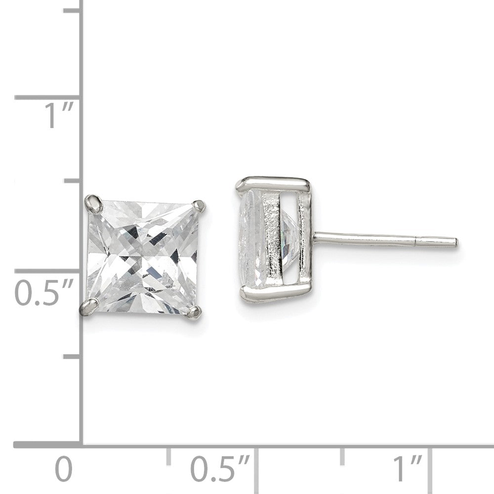 Sterling Silver 8mm Square Cz Basket Set Stud Earrings