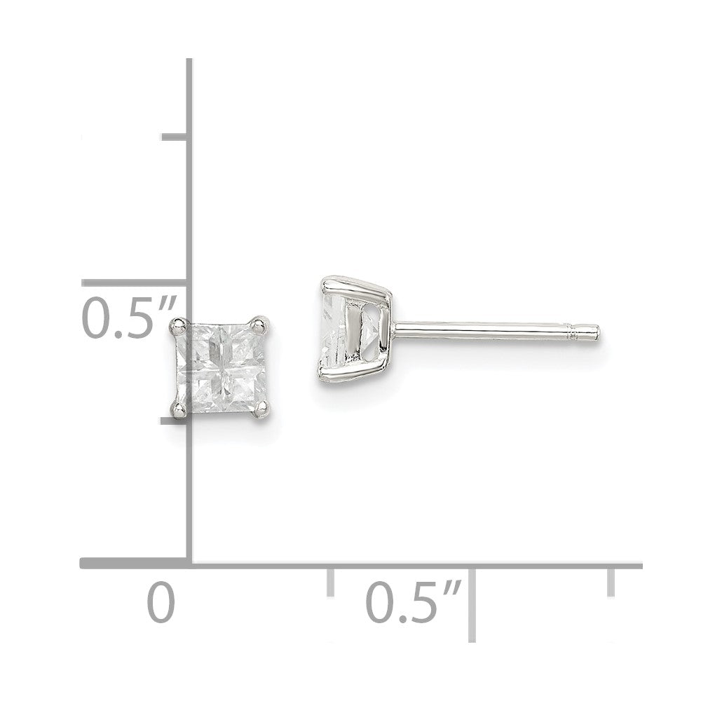 Sterling Silver 4mm Square Cross-Cut Cz Basket Set Stud Earrings