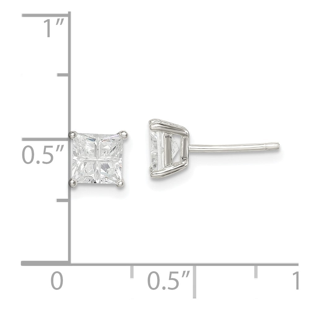 Sterling Silver 5mm Square Cross-Cut Cz Basket Set Stud Earrings